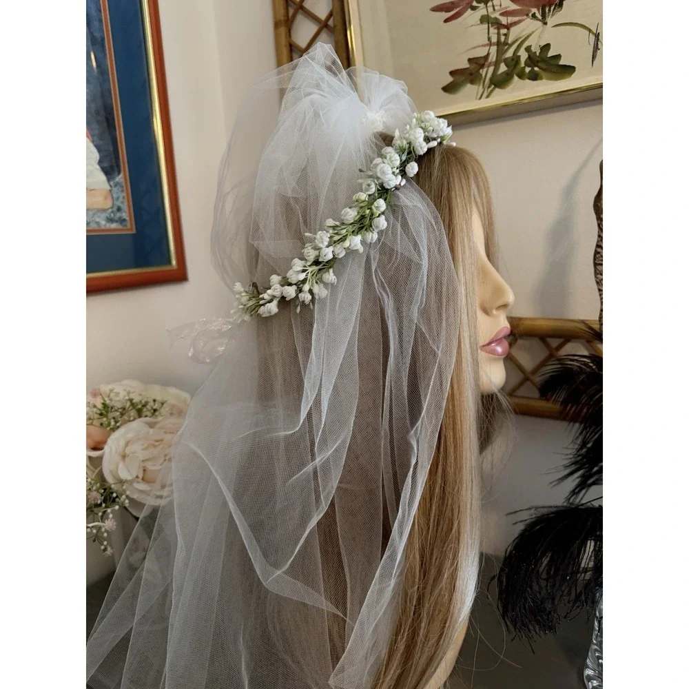 Boho Vtg Wedding Hair Vine Flower Crown White Flowers Green Wear Many Ways NWOT